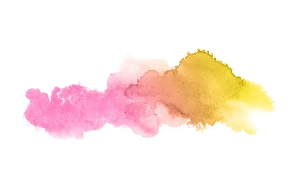 Imagem de fundo aquarela abstrata com um respingo líquido de tinta aquarelle, isolado em branco. Tons rosa e amarelo — Fotografia de Stock