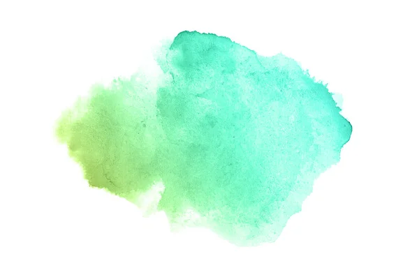 Abstraktes Aquarell-Hintergrundbild mit einem flüssigen Spritzer Aquarellfarbe, isoliert auf weißem Grund. Pastelltöne grün und gelb — Stockfoto