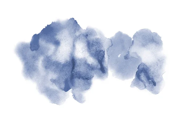 Abstrakt akvarell bakgrundsbild med en flytande splatter av akvarellfärg, isolerad på vitt. Mörkblå toner — Stockfoto