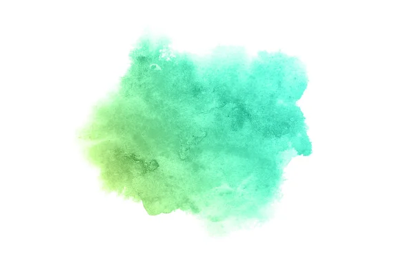 Imagem de fundo aquarela abstrata com um respingo líquido de tinta aquarelle, isolado sobre branco.tons pastel verde e amarelo — Fotografia de Stock