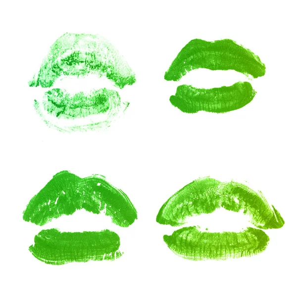 Γυναικεία χείλη κραγιόν φιλί σετ εκτύπωσης για την ημέρα του Αγίου Βαλεντίνου απομονωθεί σε λευκό. Πράσινο κίτρινο χρώμα — Φωτογραφία Αρχείου
