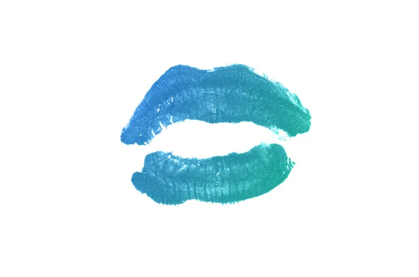 Lippenstift-Kussmund auf weißem Hintergrund. schöne Lippen isoliert. türkisblaue Farbe — Stockfoto