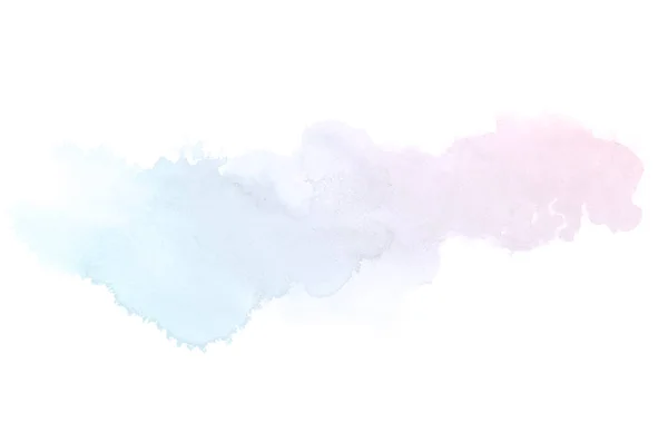 Gambar latar belakang cat air abstrak dengan percikan cat aquarelle cair, terisolasi di atas putih. Nada pink dan biru pastel — Stok Foto