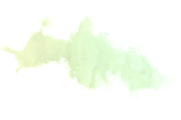 Abstraktes Aquarell-Hintergrundbild mit einem flüssigen Spritzer Aquarellfarbe, isoliert auf weißem Grund. Pastelltöne grün und gelb — Stockfoto