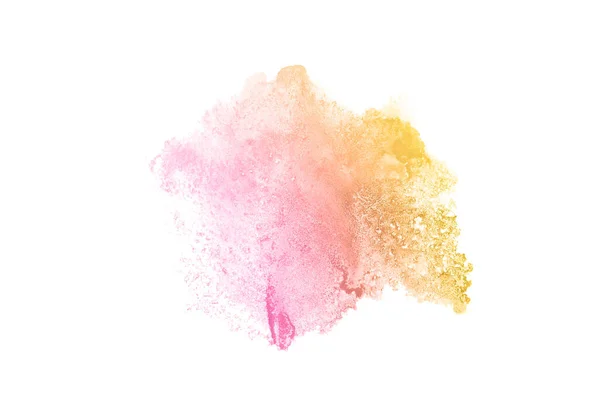 Imagem de fundo aquarela abstrata com um respingo líquido de tinta aquarelle, isolado em branco. Tons rosa e amarelo — Fotografia de Stock