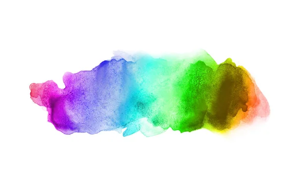 Abstract aquarel achtergrondafbeelding met een vloeibare Splatter van Aquarelle verf, geïsoleerd op wit. Regenboog tinten — Stockfoto