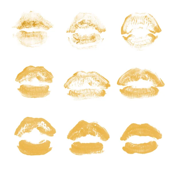 Kobiece usta szminka Kiss Print zestaw na Walentynki na białym tle. Kolor beżowy — Zdjęcie stockowe