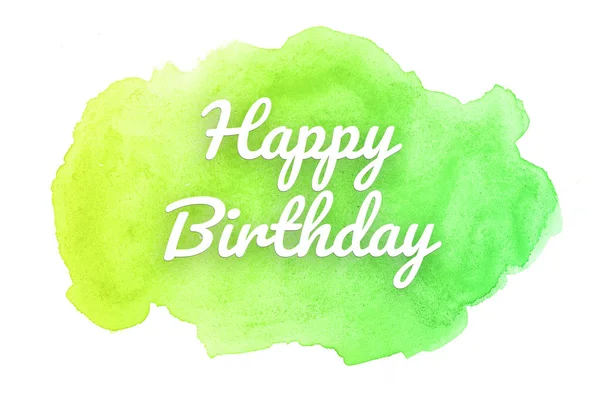 Abstract watercolor background image with a liquid splatter of aquarelle paint.Green and yellow pastel tones. Happy birthday — Stock Photo, Image