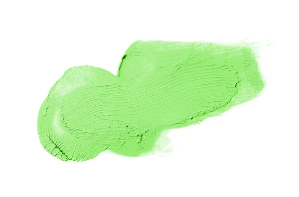 Smear en textuur van lippenstift of acrylverf geïsoleerd op witte achtergrond. Groene kleur — Stockfoto