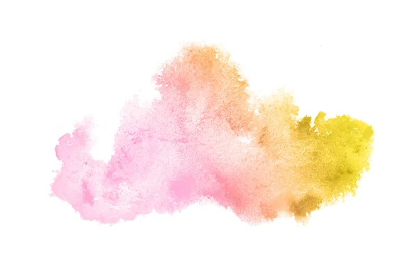 Imagem de fundo aquarela abstrata com um respingo líquido de tinta aquarelle, isolado em branco. Tons rosa e amarelo — Fotografia de Stock