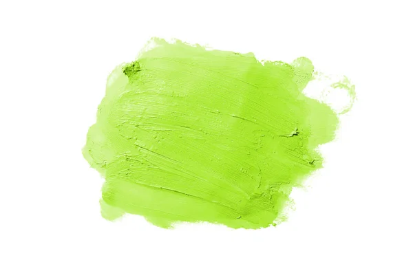 Smear ve ruj veya akrilik boya beyaz arka plan üzerinde izole doku. Açık yeşil renk — Stok fotoğraf