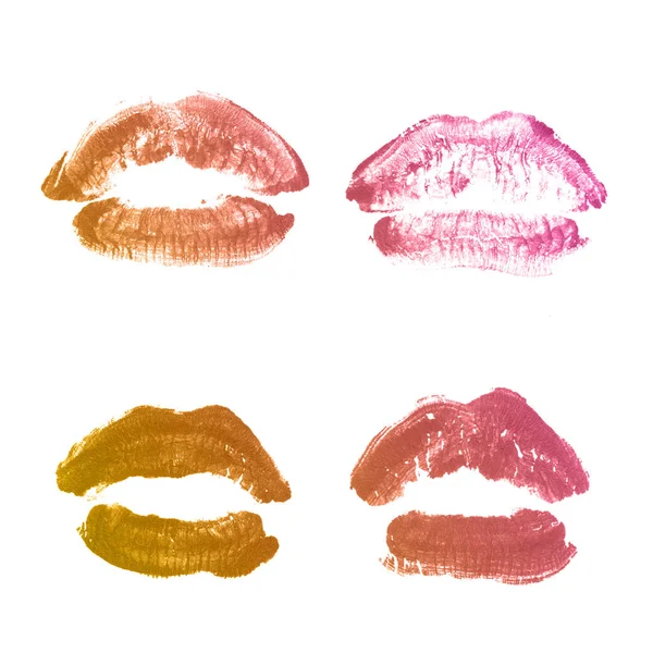 Female lips lipstick kiss print set for valentine day isolated o — Stock Photo, Image