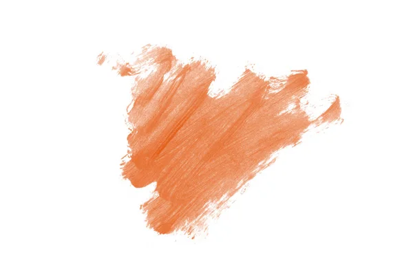 白い背景に分離された口紅やアクリル塗料のスミアとテクスチャ リップグロスまたは液体マニキュアスウォッチ汚れサンプルのストローク 美容化粧品デザインのための要素 オレンジ色 — ストック写真
