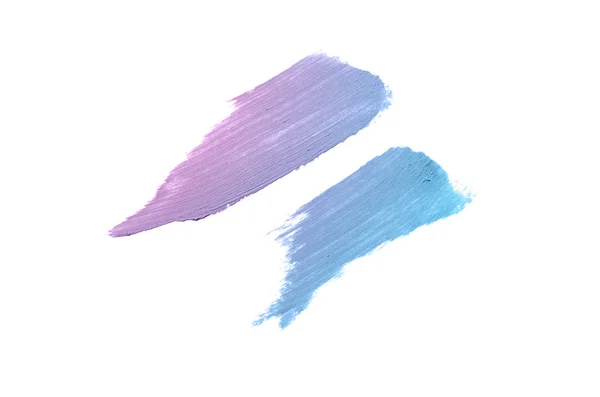 Mancha y textura de lápiz labial o pintura acrílica aislada sobre fondo blanco. Color azul violeta — Foto de Stock