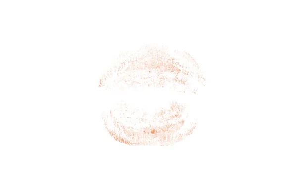 Segno di bacio rossetto su sfondo bianco. Belle labbra isolate. Colore arancione — Foto Stock