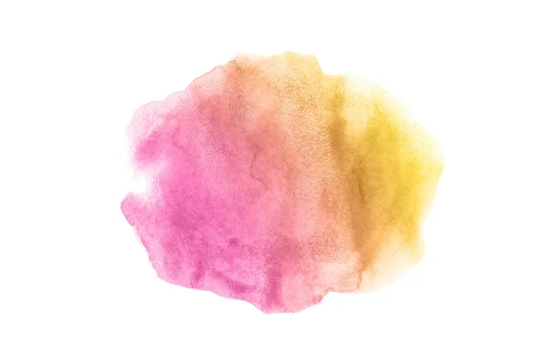 Imagem de fundo aquarela abstrata com um respingo líquido de tinta aquarelle, isolado em branco. Tons rosa e amarelo — Fotografia de Stock