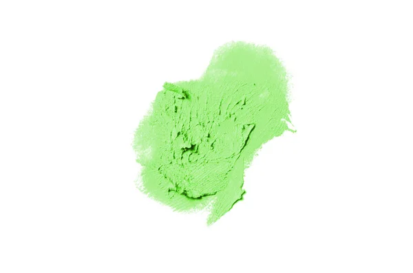 Мазок и текстура помады или акриловой краски изолированы на белом фоне. Зеленый цвет — стоковое фото
