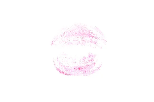 Marca de beso de lápiz labial sobre fondo blanco. Hermosos labios aislados. Color magenta — Foto de Stock