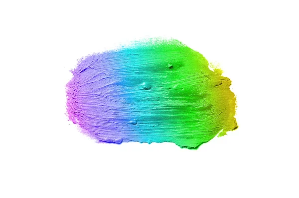Mancha e textura de batom ou tinta acrílica isolada sobre fundo branco. Cor do arco-íris — Fotografia de Stock