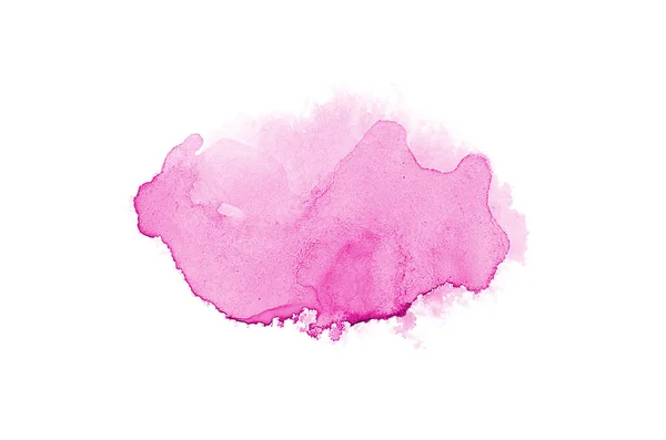 抽象水彩背景图像与水彩漆的液体飞溅，在白色上隔离。粉红色色调 — 图库照片