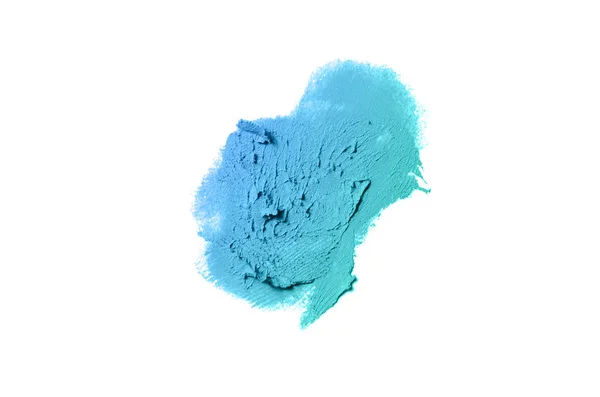 Mancha y textura de lápiz labial o pintura acrílica aislada sobre fondo blanco. Color azul turquesa —  Fotos de Stock