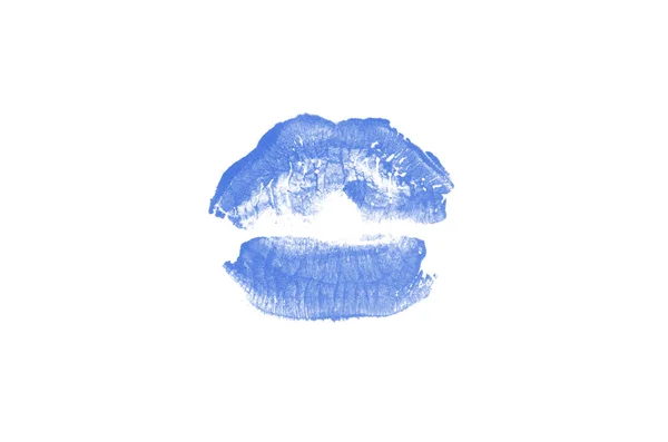 Lippenstift-Kussmund auf weißem Hintergrund. schöne Lippen isoliert. blaue Farbe — Stockfoto