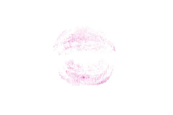 白い背景に色の口紅のキスマーク 美しい唇は白で隔離されています 熱いキスの明るい刻印 バレンタインデーのファッショナブルな要素 ピンク色 — ストック写真