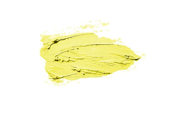 Smear and texture of lipstick or acrylic paint isolated on white background. Yellow color — Stock Photo, Image