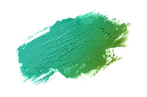 Mancha y textura de lápiz labial o pintura acrílica aislada sobre fondo blanco. Color esmeralda —  Fotos de Stock