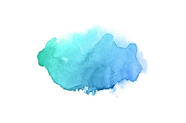 Abstract aquarel achtergrondafbeelding met een vloeibare Splatter van Aquarelle verf, geïsoleerd op wit. Blauwe en turquoise pasteltinten — Stockfoto