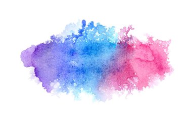 Beyaz üzerine izole edilmiş, sıvı bir kova boyası ile soyut suluboya arka plan görüntüsü. Soğuk tonları