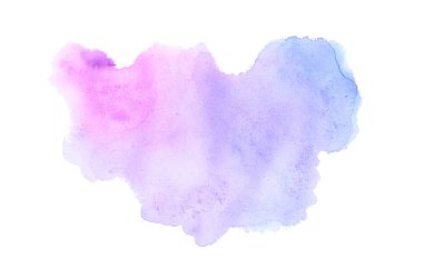 Beyaz üzerine izole edilmiş, sıvı bir kova boyası ile soyut suluboya arka plan görüntüsü. Pembe ve mavi pastel tonları