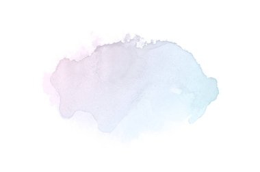 Beyaz üzerine izole edilmiş, sıvı bir kova boyası ile soyut suluboya arka plan görüntüsü. Pembe ve mavi pastel tonları