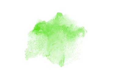 Beyaz üzerine izole edilmiş, sıvı bir kova boyası ile soyut suluboya arka plan görüntüsü. Yeşil tonları