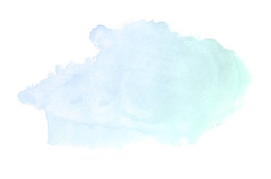 Beyaz üzerine izole edilmiş, sıvı bir kova boyası ile soyut suluboya arka plan görüntüsü. Mavi ve turkuaz pastel tonları