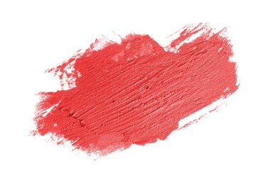 Smear ve ruj veya akrilik boya beyaz arka plan üzerinde izole doku. Lipgloss veya sıvı oje leke örneği inme. Güzellik kozmetik tasarım için eleman. Kırmızı renk