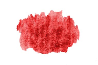 Aquarelle boya, üzerinde beyaz izole bir sıvı sıçrama ile suluboya arka plan görüntüsü. Kırmızı tonları