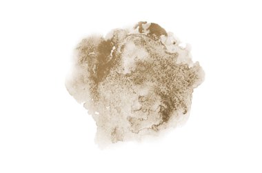 Beyaz üzerine izole edilmiş, sıvı bir kova boyası ile soyut suluboya arka plan görüntüsü. Kahverengi tonları