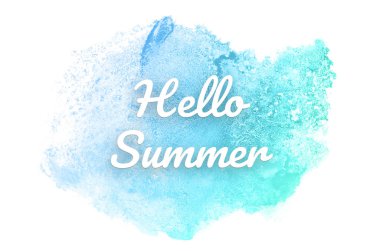 Kova boyası sıvı bir sıçrama ile soyut suluboya arka plan görüntüsü. Mavi ve turkuaz pastel tonları. Merhaba yaz