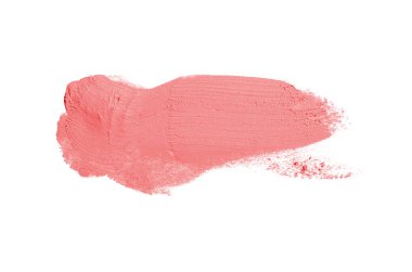 Smear ve ruj veya akrilik boya beyaz arka plan üzerinde izole doku. Lipgloss veya sıvı oje leke örneği inme. Güzellik kozmetik tasarım için eleman. Kırmızı renk