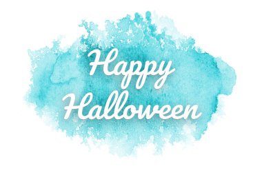 Kova boyası sıvı bir sıçrama ile soyut suluboya arka plan görüntüsü. Açık mavi tonları. Cadılar Bayramınız Kutlu Olsun