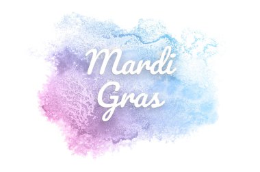 Kova boyası sıvı bir sıçrama ile soyut suluboya arka plan görüntüsü. Pembe ve mavi pastel tonları. Mardi gras