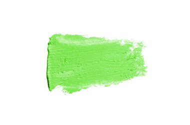 Smear ve ruj veya akrilik boya beyaz arka plan üzerinde izole doku. Lipgloss veya sıvı oje leke örneği inme. Güzellik kozmetik tasarım için eleman. Yeşil renk