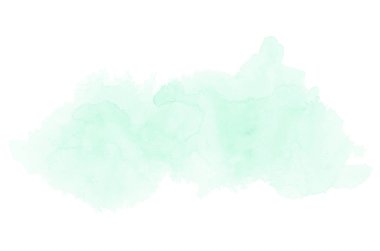 Beyaz üzerine izole edilmiş, sıvı bir kova boyası ile soyut suluboya arka plan görüntüsü. Turkuaz tonları