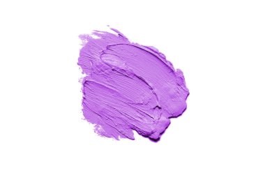Smear ve ruj veya akrilik boya beyaz arka plan üzerinde izole doku. Lipgloss veya sıvı oje leke örneği inme. Güzellik kozmetik tasarım için eleman. Mor renk