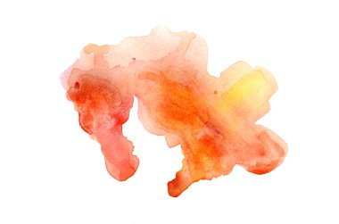 Beyaz üzerine izole edilmiş, sıvı bir kova boyası ile soyut suluboya arka plan görüntüsü. Sıcak tonları