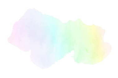 Beyaz üzerine izole edilmiş, sıvı bir kova boyası ile soyut suluboya arka plan görüntüsü. Gökkuşağı tonları