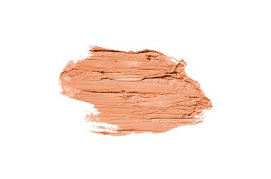 Smear ve ruj veya akrilik boya beyaz arka plan üzerinde izole doku. Lipgloss veya sıvı oje leke örneği inme. Güzellik kozmetik tasarım için eleman. Turuncu renk