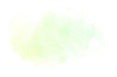 Beyaz üzerine izole edilmiş, sıvı bir kova boyası ile soyut suluboya arka plan görüntüsü. Yeşil ve sarı pastel tonları