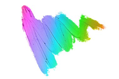 Smear ve ruj veya akrilik boya beyaz arka plan üzerinde izole doku. Lipgloss veya sıvı oje leke örneği inme. Güzellik kozmetik tasarım için eleman. Gökkuşağı rengi